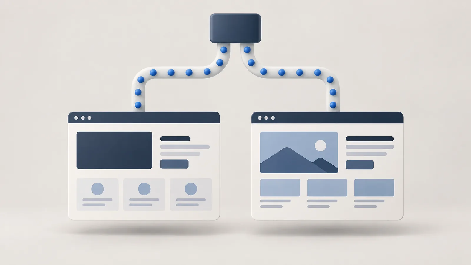 Two landing-page mockups receive equal streams of traffic from a shared source.